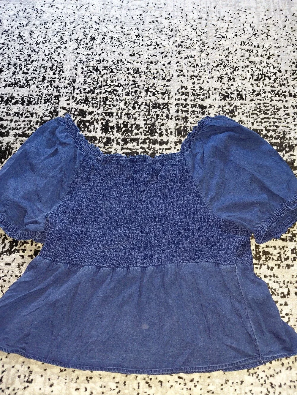 Old Navy XXL Smocked Chambray Puff Sleeve Peplum Blouse Dark Wash Cottagecore